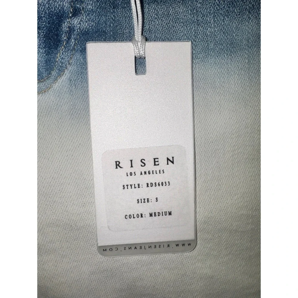 Risen Jeans High Rise Two Tone Shorts Womens Blue White Ombre Frayed Small NEW